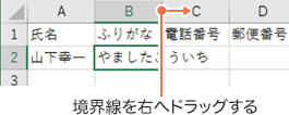 入力する文字が長くてセルの中に全部入らないときは、セルの幅を広げます。