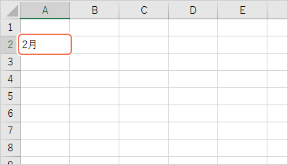 A2をクリックして「2月」と入力します