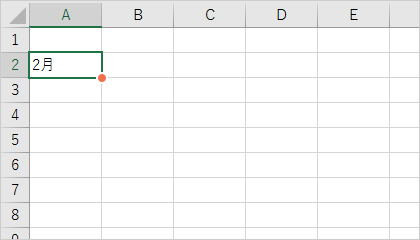 「2月」と入力したA1のセルをクリックし、そのセルの右下にマウスポインタを移動します