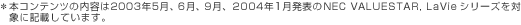 {Rec̓e2003N5A6A9A2004N1\NEC VALUESTAR, LaVieV[Y΁@ۂɋLڂĂ܂B